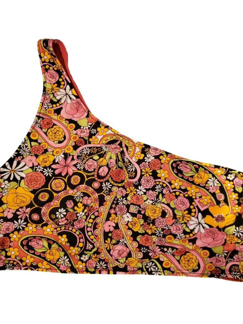NEW La DoubleJ One Shoulder Goddess Bikini Swim Top Tripping Nero XL Pink Floral - Picture 3 of 8